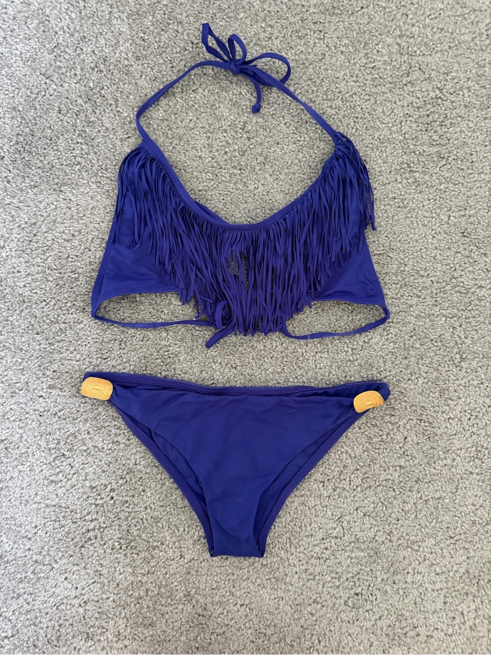 l*space Royal Blue Fringe Halter Bikini Top